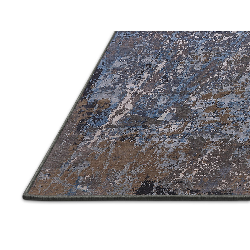 Tapis abstrait bleu / brun, Tapis de couloir 2 pi x 5 pi