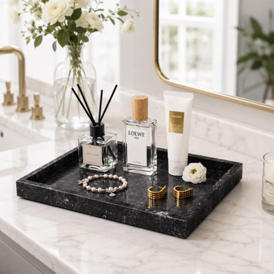 Plateau de meuble-lavabo en marbre, organisateur en pierre naturelle pour comptoir de salle de bain, présentoir à bijoux et à parfums