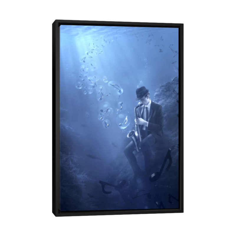 « blues », impression sur toile, H 26 po x l 18 po x P 1,5 po, Toile avec cadre flottant noir, Pas de tapis
