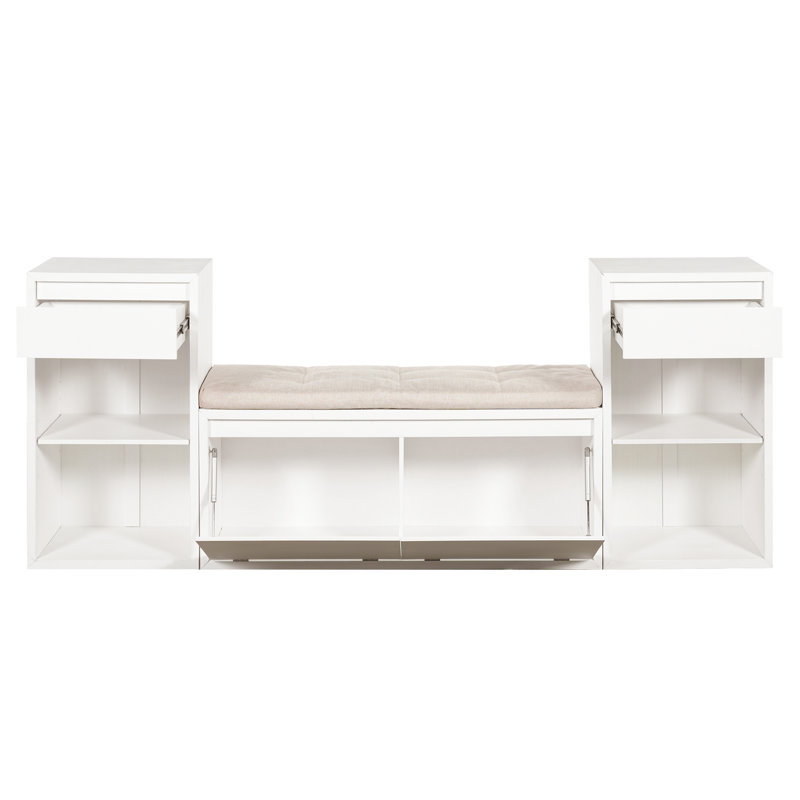 All-in-One Entryway Storage Bench with Cushion, White