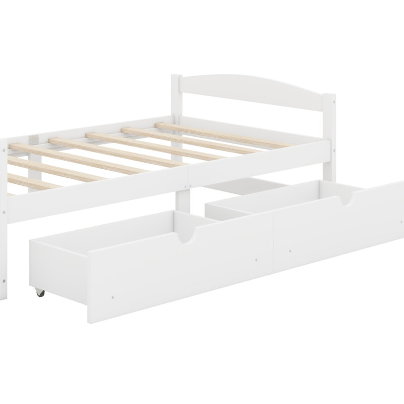Lit plateforme avec tiroirs, Blanc