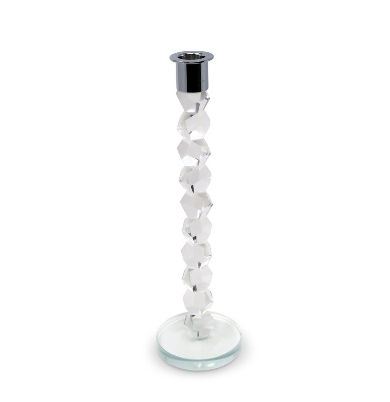 Crystal Dimensional Candlestick with Tip Tall, Clear/Silver, 14.25'' H x 3'' W x 3'' D