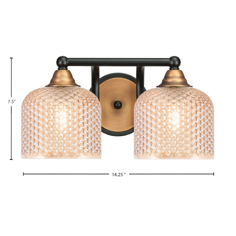 Barre d'éclairage de salle de bain 2 lumières Paramount en noir mat et finition nouvel âge avec verre texturé ambre de 6 po