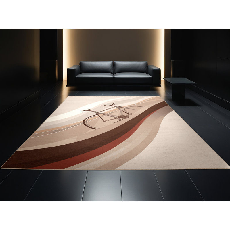 Machine Washable Kendari Road Racing Bicycle Sleek & Chic Modern Rug in Beige – Beige Binding, 8x12