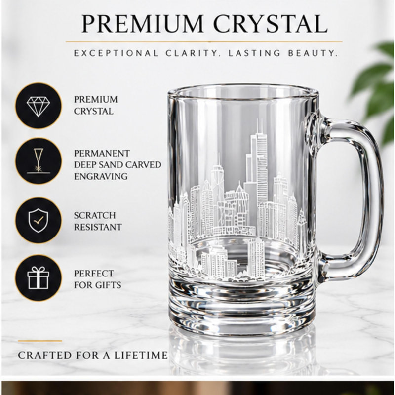 Warm Beverage Mug Old Fashioned Permanent Engraved Chicago Skyline Premium Gift
