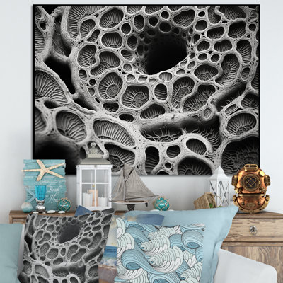 Coral Serenity en noir et blanc, reproduction d'art sur toile