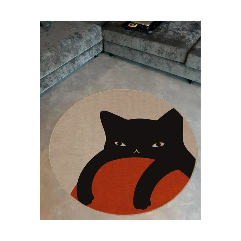 Pastel Colors Abstract Cat Patterned Round Woven Base Modern Decorative Carpet, Round 4'