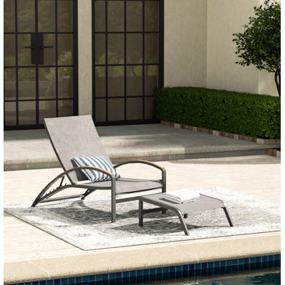 Outdoor Powder Coated Aluminum Chaise Lounge Chair With Ottoman And Phifertex Sling Fabric