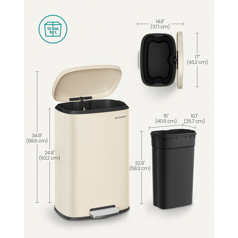 Briawna Metal Step On Kitchen Trash Can - 50L, Ivory