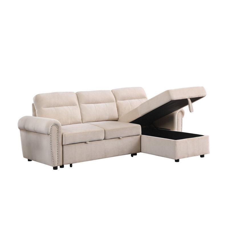 96.5" Fabric Reversible Sleeper Sectional Sofa Chaise, Left Hand Facing, Gray Velvet