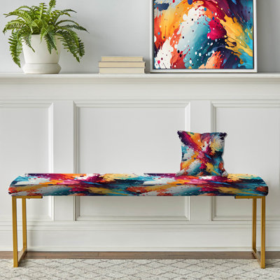Multicolore peinture éclaboussures tourbillon harmonie - banc tapissier abstrait doré
