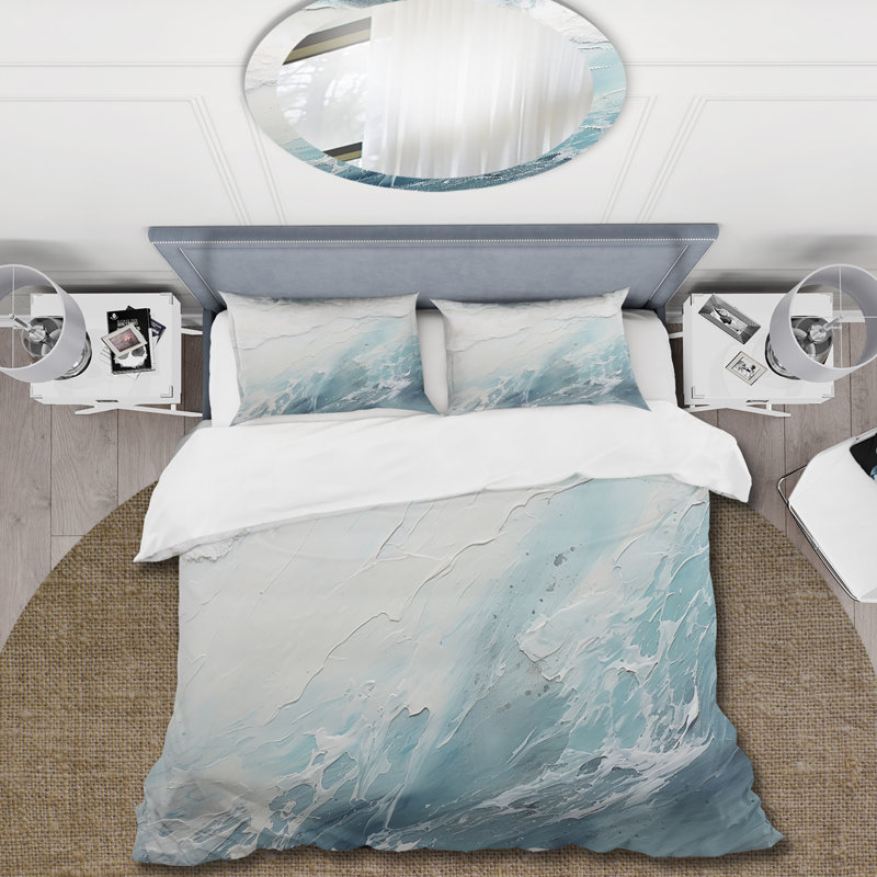 Soft Colour Minimal Beach Wave I - Coastal Beach Duvet Cover Set, King Duvet Cover + 2 King Shams