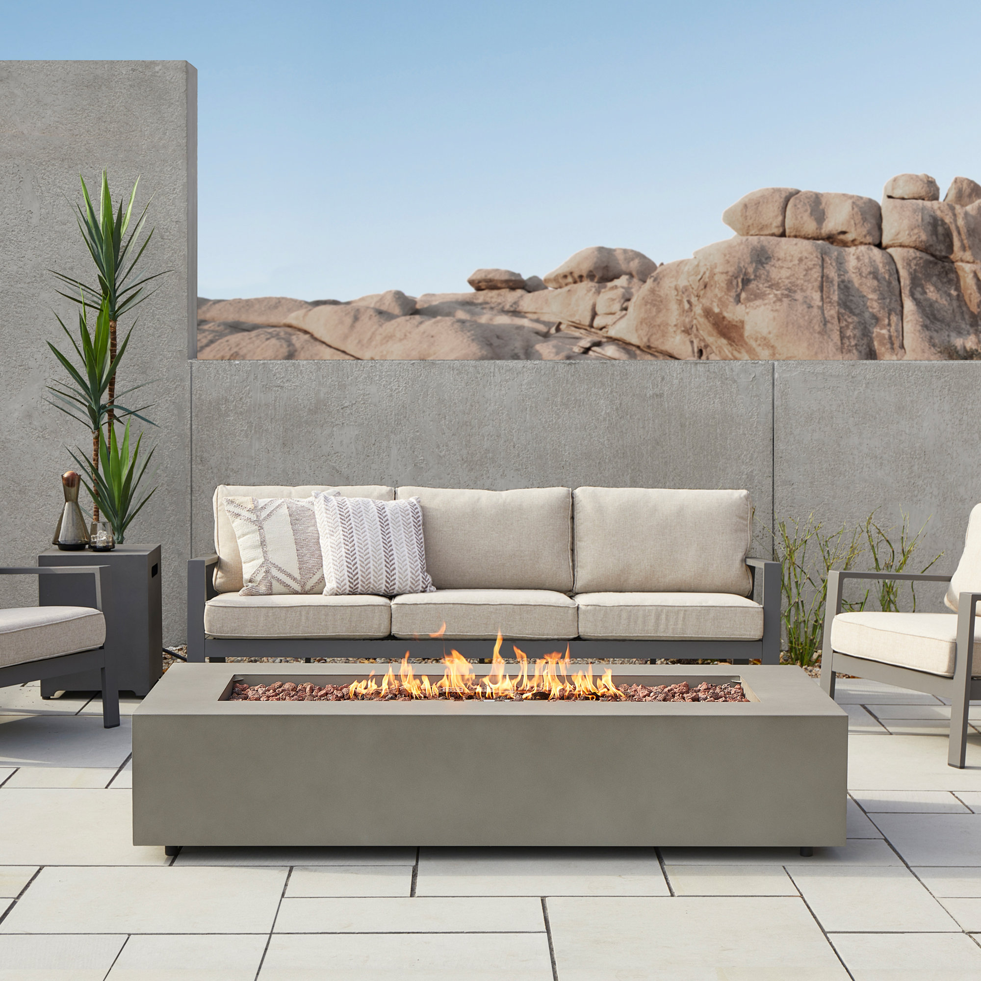 AEGEAN Propane / Natural Gas Outdoor Fire Pit Table, 14.5" H x 69.75" W x 31.75" D, Mist Gray