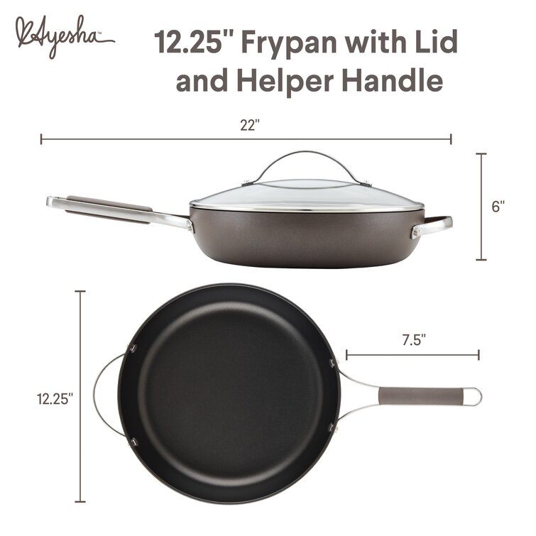 Ayesha Curry Hard Anodized Collection Nonstick Deep Frying Pan with Lid and Helper Handle, 12.25-Inch, Charcoal