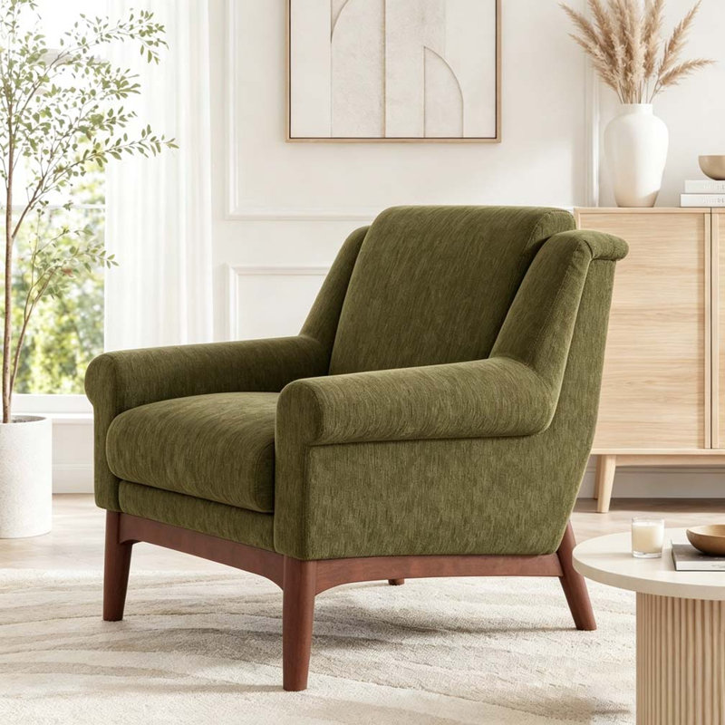 Chaise d'appoint moderne avec accoudoirs évasés, Green