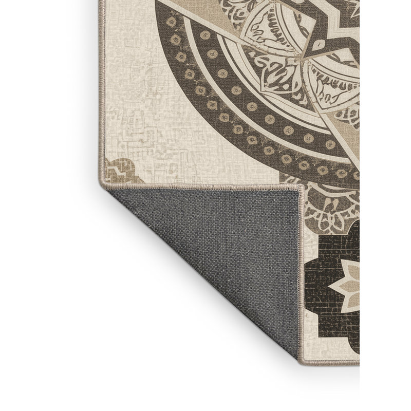 Tapis moelleux moelleux d'inspiration mondiale Dormont en beige - reliure beige, 4 x 6