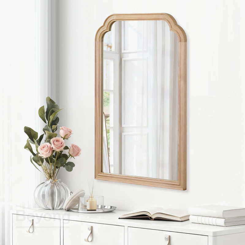 Miroir décoratif de coin en bois massif de couleur naturelle 20 po x 30 po pour chambre à coucher, salle de bain, salon et entrée