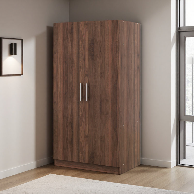 Armoire-penderie 2 portes en bois avec 3 tablettes de rangement