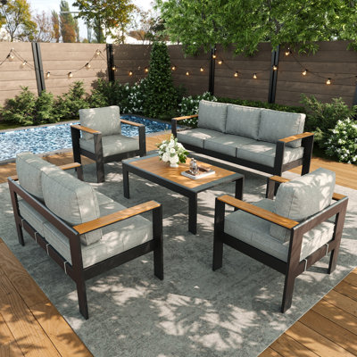 Outdoor Aluminum Furniture Set with Coffee Table, Modern Patio Conversation Sets for Porch, Backyard