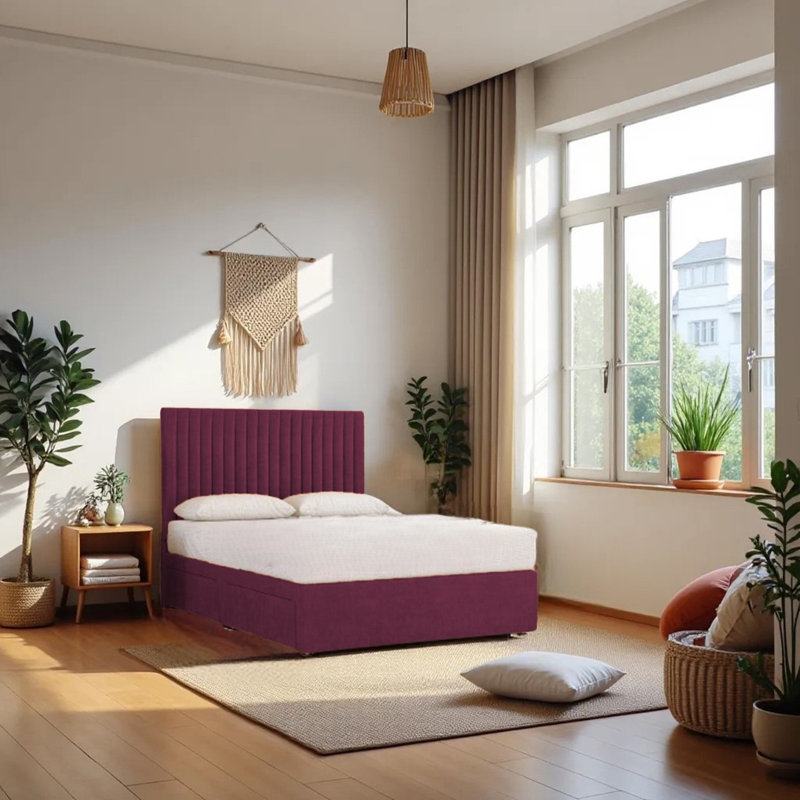Upholstered Bed with Mattress, Purple, Double (4'6)