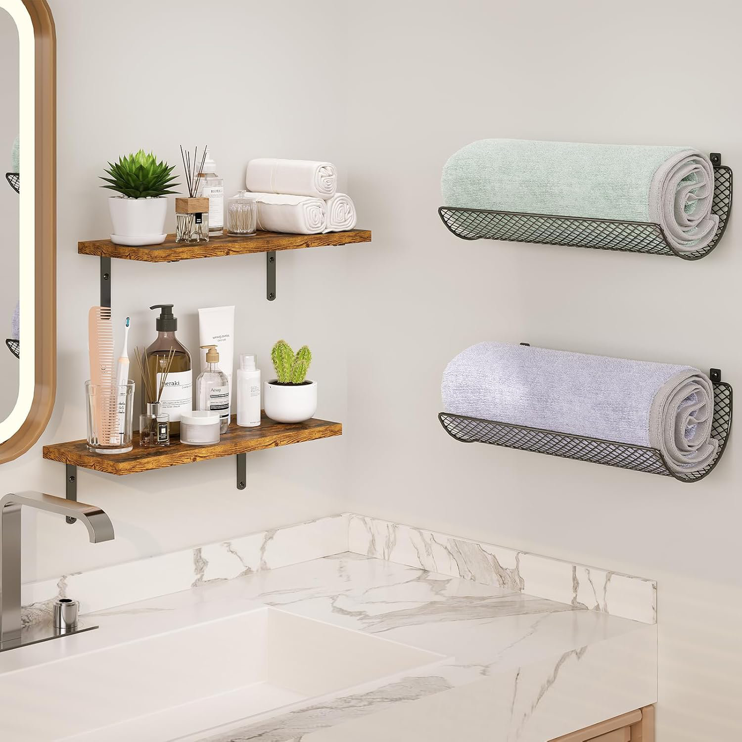 17 Stories 2+2 Wood Floating Shelves For Wall Decor,Bathroom Shelf With ...