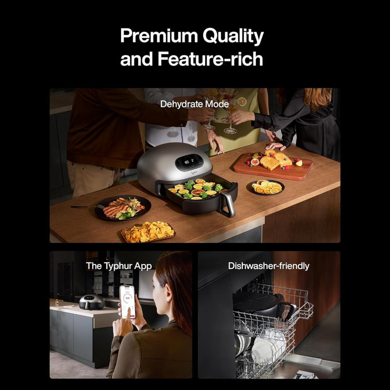 Typhur Silver Electric Smart Air Fryer with Ceramic Coating