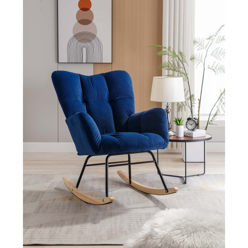 Chaise berçante moderne Marsa, Velours bleu