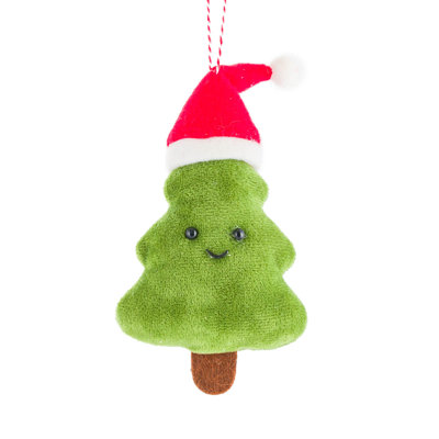 Ensemble de 10 ornements d'arbre de Noël suspendus en tissu vert avec chapeau de père Noël