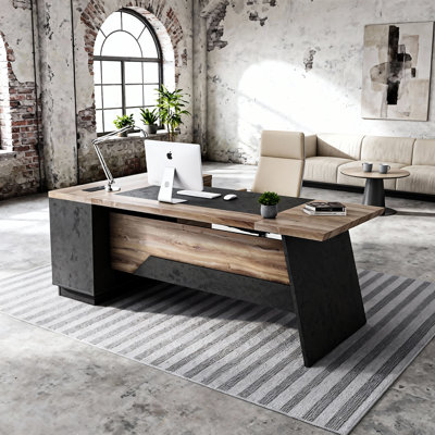L-Shaped Executive Desk with Built-In Electrical Outlet