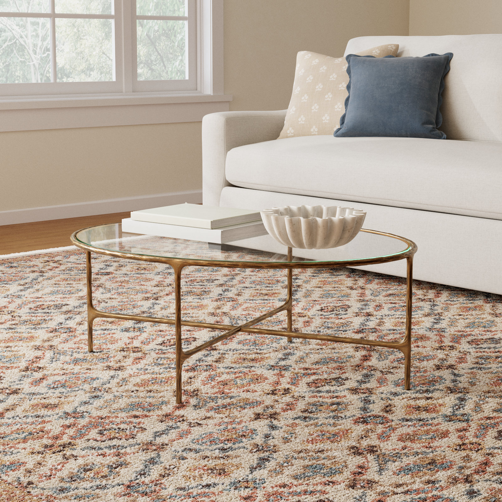 Evelynn Coffee Table, Brass, Clear