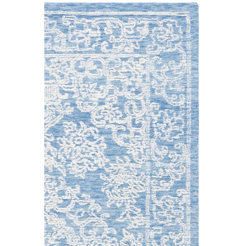 Plarent Ebony Hand Tufted Wool Cotton Oriental Rug in Ivory/Blue, Rectangle 4' x 6'