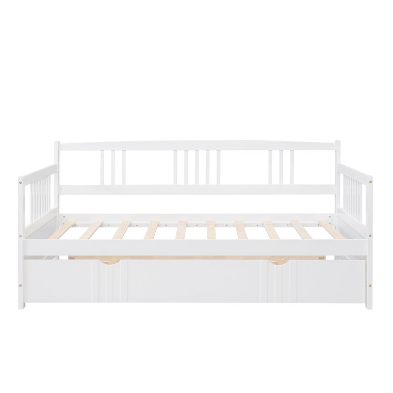Safak Solid Wood Daybed with Trundle , White, Twin