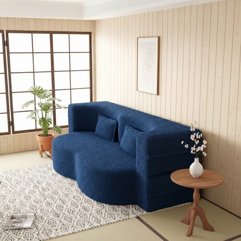 Canapé-lit convertible en tissu avec 2 coussins Modern, Blue Fabric