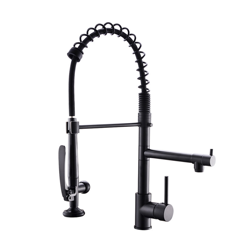 Commercial Single Handle Pull Down Kitchen Faucet, Black