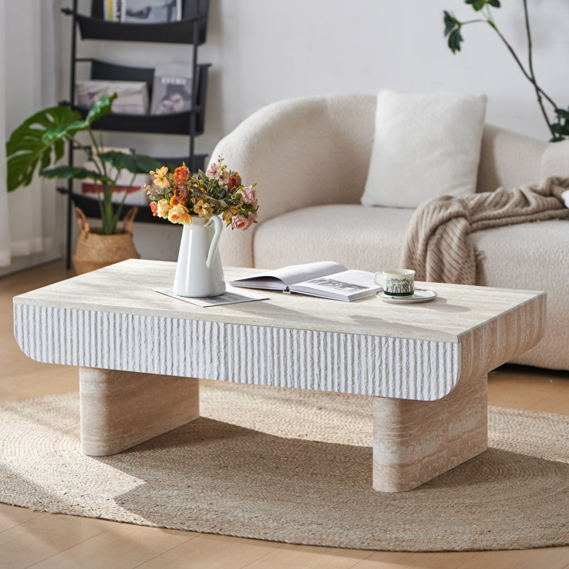 Table basse avec plateau en faux marbre, table basse moderne Mid-Century avec tiroir cannelé, table basse de salon, bureau