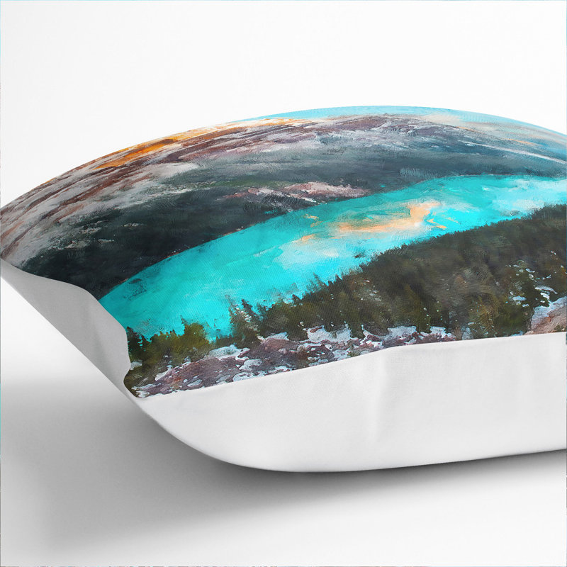 Peyto Lake In Canada Painting Square Throw Cushion, White, 40cm H x 40cm W x 15cm D