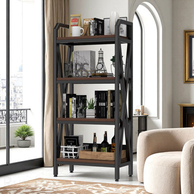 56.30'' Bakers Rack 4-Level Storage Shelves Mental And Wooden Kitchen Shelves, Kitchen Organizers And Storage, For Garage, Pantry, Bathroom ,25.60'' Length