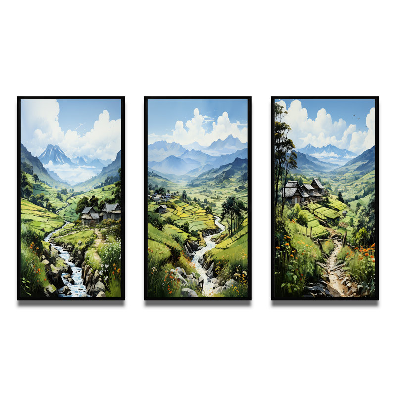 «Vietnam Sapa Green Highlands», 3 pièces, Cadre noir, H 40 po x l 60 po