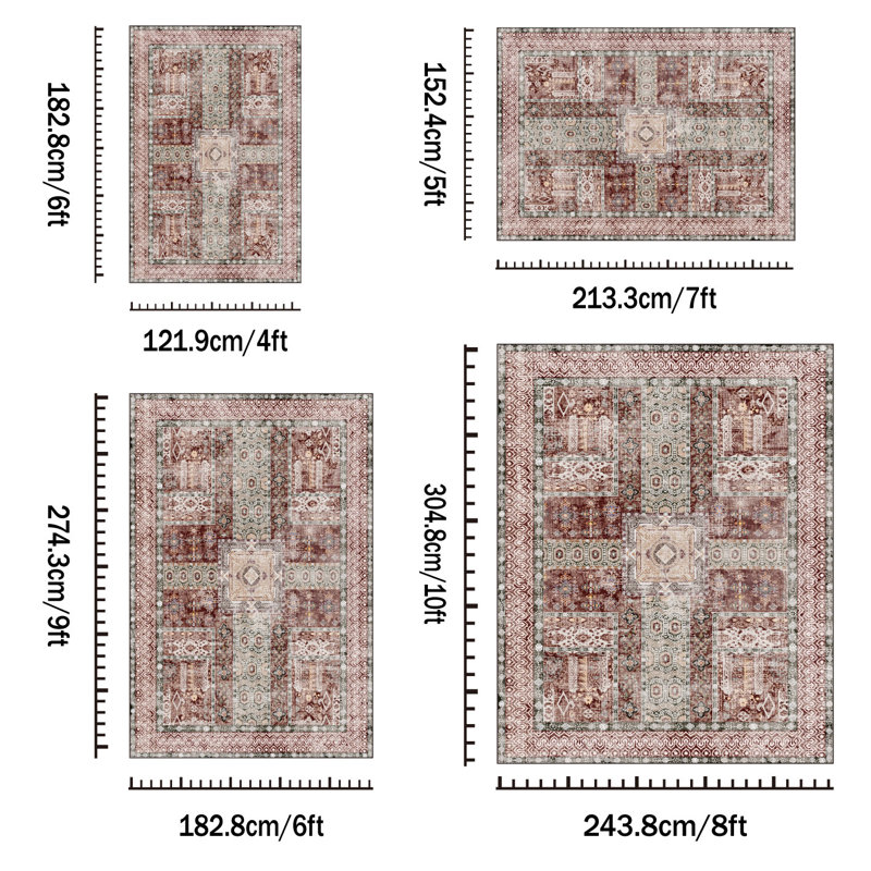 Living Room Rug 5x7 ft Rust Red Area Rug Machine Washable Rug, Non Slip Vintage Rug Stain Resistant Indoor Large Carpet for Bedroom, Boho Rug, Distressed Retro Floor Rug for Classroom, Dorm, Dining Room