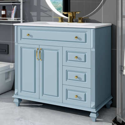Meuble-lavabo 36 po avec tiroir 3 tiroirs et 2 portes, rangement en panneau de fibres à densité moyenne moderne