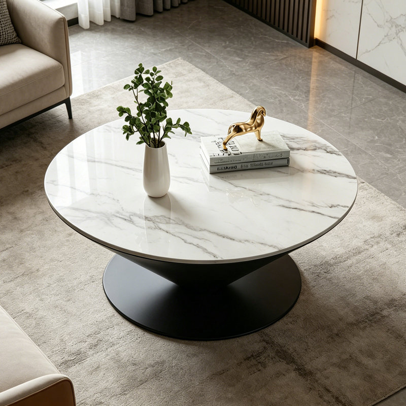 Table basse créative de luxe Italian Light, H 13,38 po x l 29,52 po x P 29,52 po, Gris / Blanc, Marbre