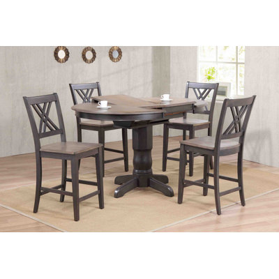 5 - Piece Counter Height Extendable Rubberwood Solid Wood Dining Set