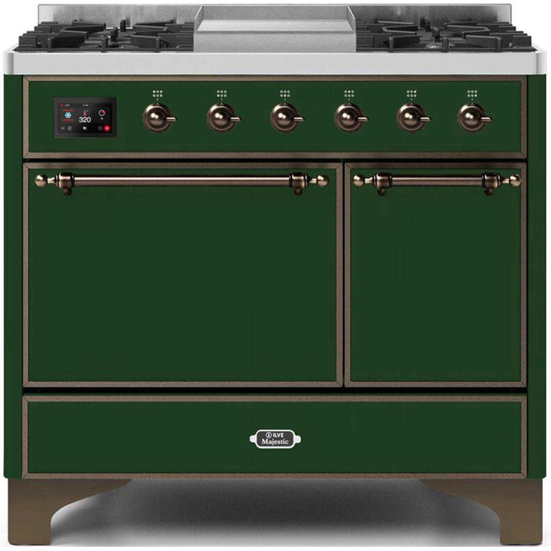 ILVE Majestic II 40 in Dual Fuel Range, Natural Gas, Burgundy/Brass
