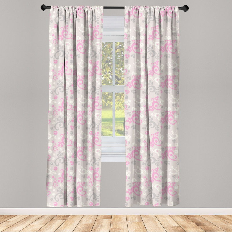 Rideaux 4 panneaux Ambesonne, brindilles courbes avec fleurs, brun clair pâle / rose pâle, L 56 po x L 84 po