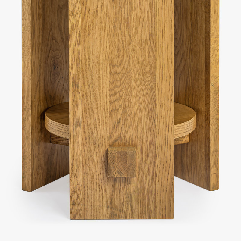 Honey Oak Round End Table with Shelf