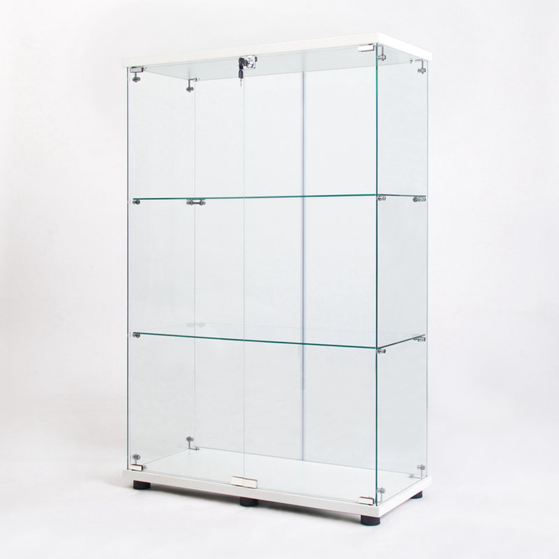 Modern Clear Tempered Glass 3-Shelf Curio Cabinet with 2 Doors