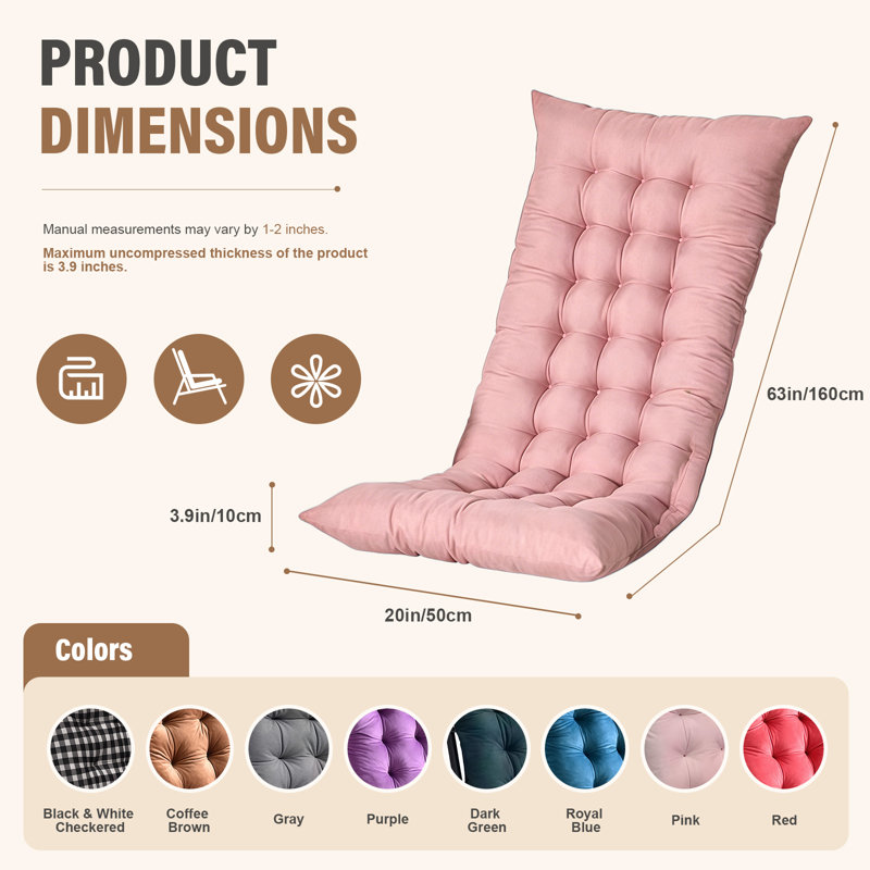 Outdoor 4'' Rocking Chair Chair Pad, Pink, 63"W x 20"D