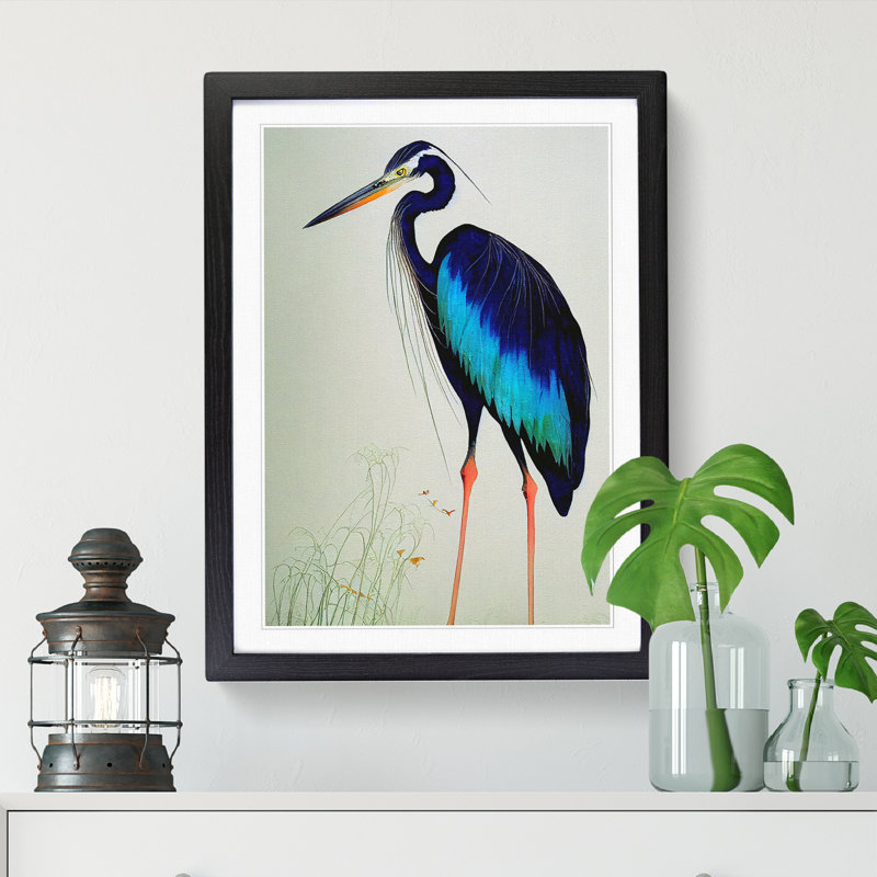 Watercolour Heron Bird Vol.1 - Single Picture Frame Print, 64cm H x 46cm W x 2cm D, Oak