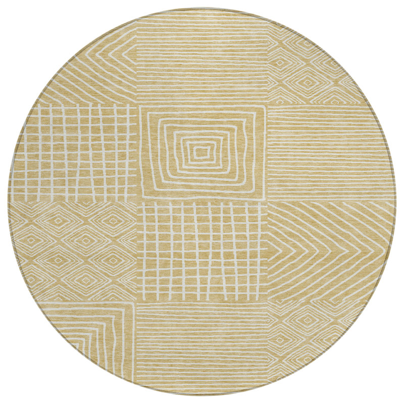 Junia Gold Washable Indoor-Outdoor Rug - , 8' x 8'