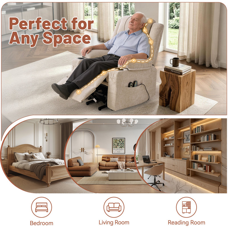 Power Lift Recliner Chair for Elderly with Massage and Heat,Electric Lift Reclining Chair with Side Pockets and Cup Holders,Massage Recliner Chair for Living Room
